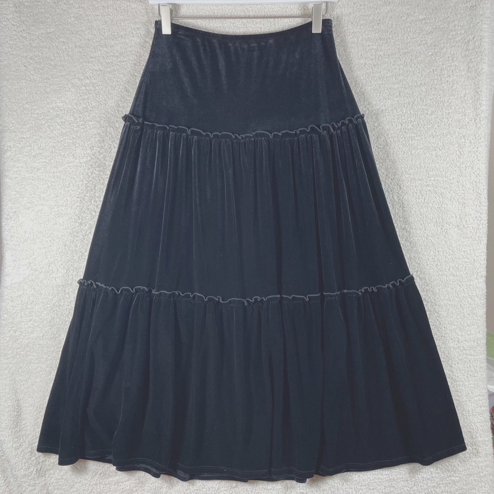 ruffle tiered velvet skirt peasant black S renaissance faire witchy steampunk